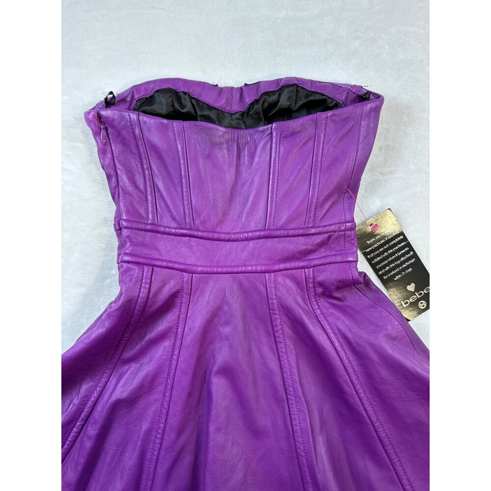 Bebe Purple Faux Leather Strapless High Low Dress Womens XXS NWT Y2K - Picture 8 of 15